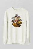 Popeye Jockey Baskılı Beyaz Unisex Sweatshirt