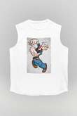 Popeye Temel Reis Baskılı Unisex Beyaz  Kolsuz Tişört