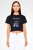 Porcupine Tree Baskılı Siyah Crop Top Kadın Tişört - Tshirt