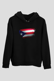 Porto Riko - Puerto Rico Bayrağı Baskılı Unisex Siyah Kapüşonlu Sweatshirt