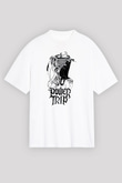 Power Trip Baskılı Beyaz Unisex Oversize Tişört - Tshirt