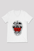 Power Trip Baskılı Beyaz Unisex V Yaka Tişört - Tshirt