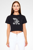Power Trip Baskılı Siyah Crop Top Kadın Tişört - Tshirt