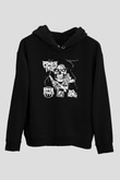 Power Trip Baskılı Unisex Siyah Kapüşonlu Sweatshirt
