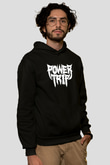 Power Trip Baskılı Unisex Siyah Kapüşonlu Sweatshirt