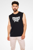 Power Trip Baskılı Unisex Siyah Kolsuz Tişört - Tshirt
