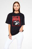 Power Trip Baskılı Unisex Siyah Oversize Tişört - Tshirt