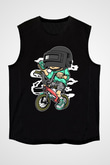 PUBG Biker Baskılı Unisex Siyah Kolsuz Tişört