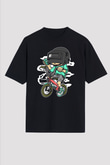 PUBG Biker Baskılı Unisex Siyah Oversize Tişört
