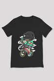 PUBG Biker Baskılı Unisex Siyah V Yaka Tişört