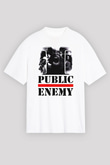 Public Enemy Beyaz Unisex Oversize Tişört T-Shirt