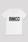 Public Enemy Beyaz Unisex V Yaka Tişört T-Shirt