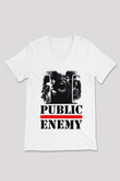 Public Enemy Beyaz Unisex V Yaka Tişört T-Shirt