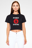 Public Enemy Siyah Crop Top Tişört