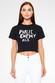 Public Enemy Siyah Crop Top Tişört