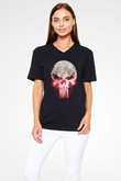 Punisher Siyah Unisex V Yaka Tişört T-Shirt