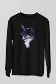 Puro İçen Karizmatik Kedi Baskılı Unisex Siyah  Sweatshirt