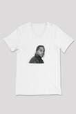 Pusha T Baskılı Beyaz Unisex V Yaka Tişört - Tshirt