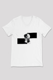 Pusha T Baskılı Beyaz Unisex V Yaka Tişört - Tshirt