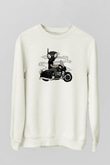 Q9-O Biker Baskılı Beyaz Unisex Sweatshirt