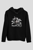 Q9-O Biker Baskılı Siyah Unisex Tshirt