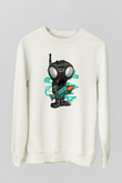 Q9-O Rocket Baskılı Beyaz Unisex Sweatshirt