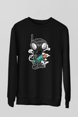 Q9-O Rocket Baskılı Siyah Unisex Sweatshirt