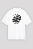 Rafting Baskılı Unisex Beyaz Oversize Tişört - Tshirt