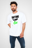 Rafting Baskılı Unisex Beyaz Oversize Tişört - Tshirt