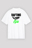 Rafting Baskılı Unisex Beyaz Oversize Tişört - Tshirt
