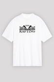 Rafting Baskılı Unisex Beyaz Oversize Tişört - Tshirt