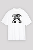 Rafting Baskılı Unisex Beyaz Oversize Tişört - Tshirt