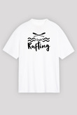 Rafting Baskılı Unisex Beyaz Oversize Tişört - Tshirt