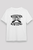 Rafting Baskılı Unisex Beyaz Tişört - Tshirt