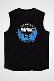 Rafting Baskılı Unisex Siyah Kolsuz Tişört