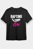 Rafting Baskılı Unisex Siyah Tişört - Tshirt