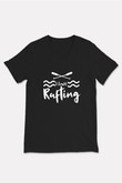 Rafting Baskılı Unisex Siyah V Yaka Tişört