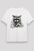 Rakun Beyaz Unisex Tişört T-Shirt - TişörtFabrikası