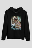 Rakun Siyah Unisex Hoodie
