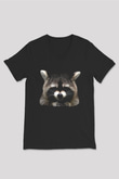Rakun Siyah Unisex V Yaka Tişört T-Shirt