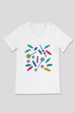 Ramazan Bayramı Baskılı Beyaz Unisex V Yaka Tişört - Tshirt