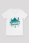 Ramazan Bayramı Baskılı Beyaz Unisex V Yaka Tişört - Tshirt