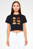 Ramazan Bayramı Baskılı Siyah Crop Top Kadın Tişört - Tshirt