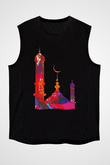 Ramazan Bayramı Baskılı Unisex Siyah Kolsuz Tişört - Tshirt