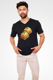 Ramazan Bayramı Baskılı Unisex Siyah V Yaka Tişört - Tshirt