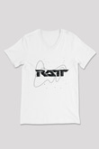 Ratt Baskılı Beyaz Unisex V Yaka Tişört - Tshirt