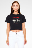 Ratt Baskılı Siyah Crop Top Kadın Tişört - Tshirt