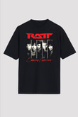 Ratt Baskılı Unisex Siyah Oversize Tişört - Tshirt