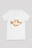 Ren and Stimpy Show Beyaz Unisex V Yaka Tişört T-Shirt