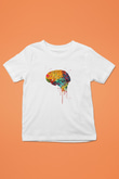 Renkli Akışkan İnsan Beyni Baskılı Unisex Beyaz Çocuk Tişörtü - Tshirt